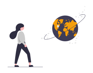 Γυναίκα κοιτάζει από μακριά την υδρόγειο.